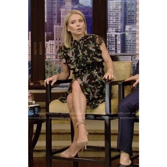 Shoshanna Amora 100% Silk Chiffon Dress Black Floral Ruffle Size 4 Fit & Flare - Picture 5 of 16